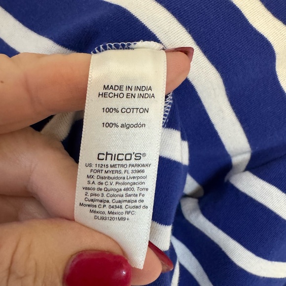 NWT Chico's Navy/White Striped SPRING/SUMMER Top MEDIUM      #P - Picture 6 of 9